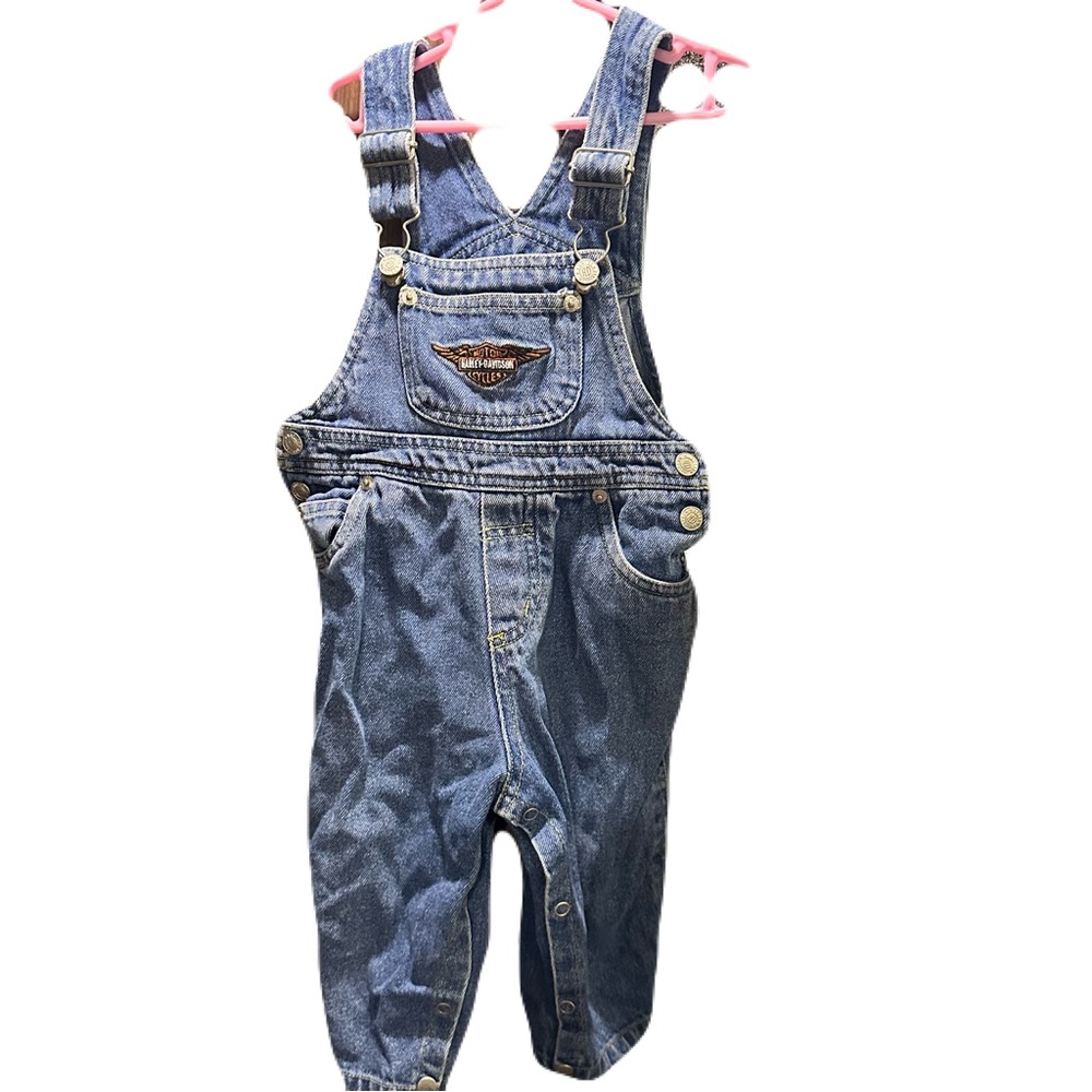Size 18 M Vintage Harley-Davidson toddlers Blue Denim Overalls